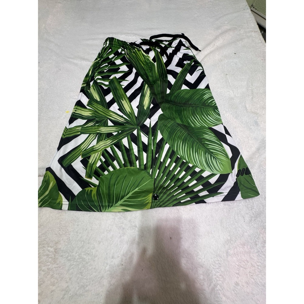 Mott50 Tropical Palm Chevron Swim Skirt Green Black White Drawstring Skort